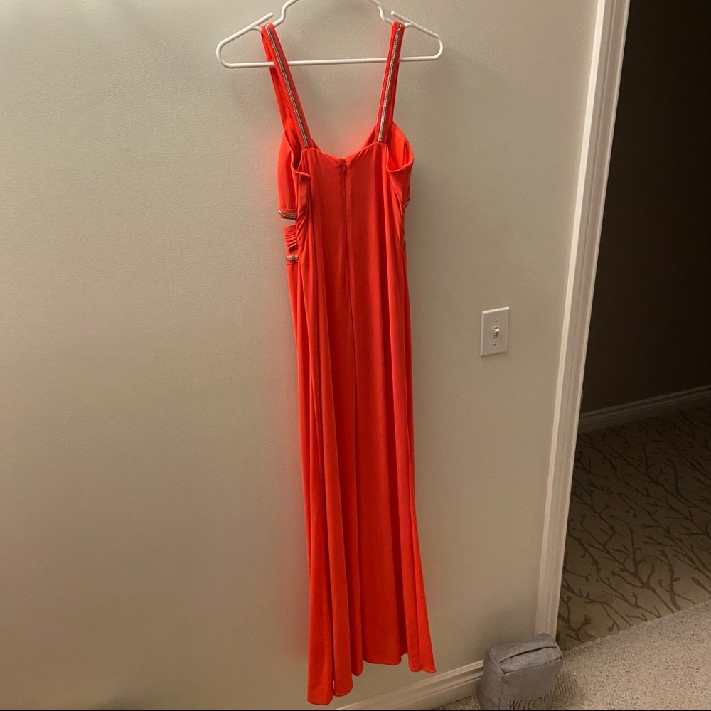 Betsy & Adam Neon Coral Cutout Beaded Prom Dress - Picture 7 of 7
